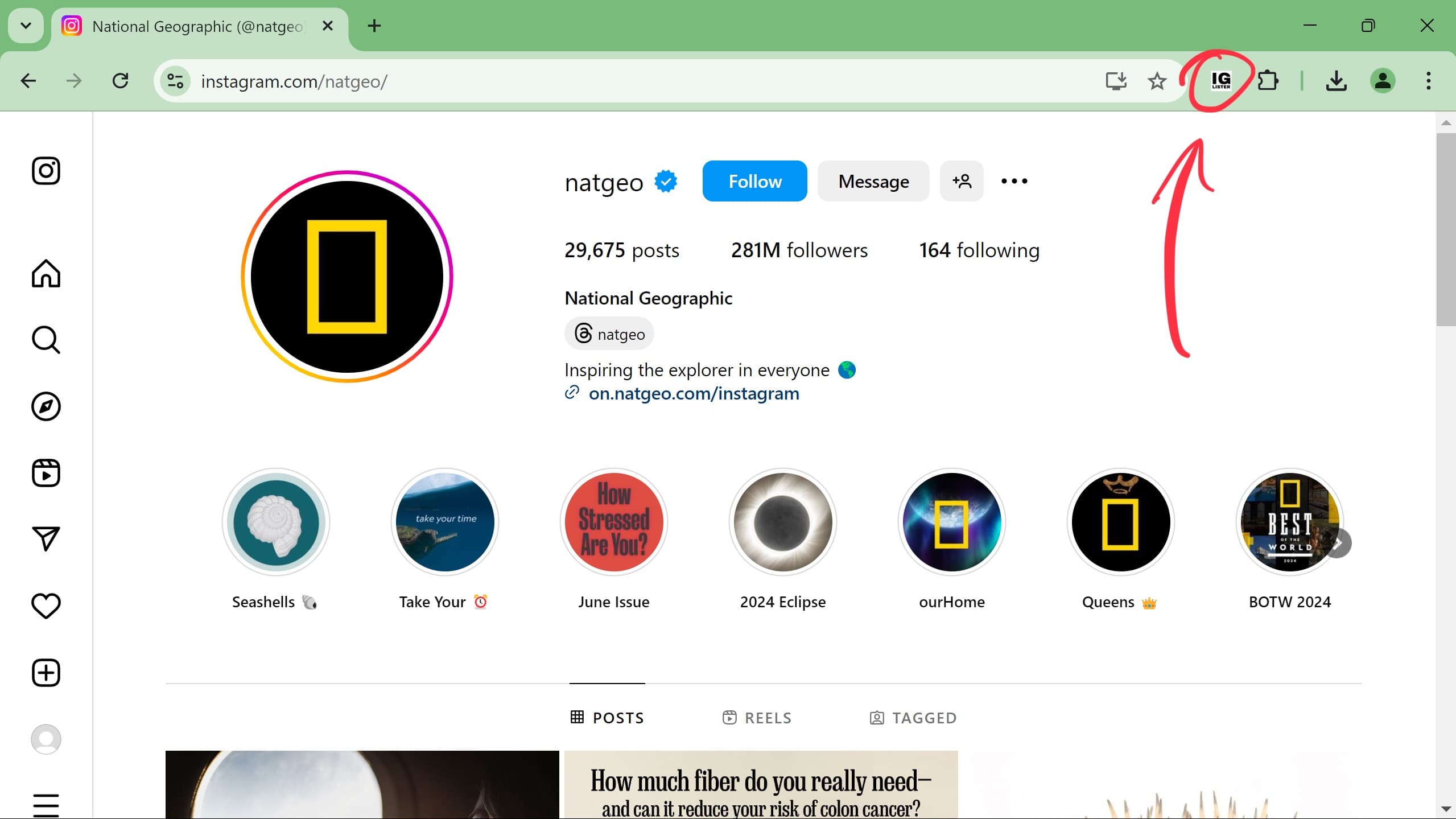 Open the Instagram account you want to scrape